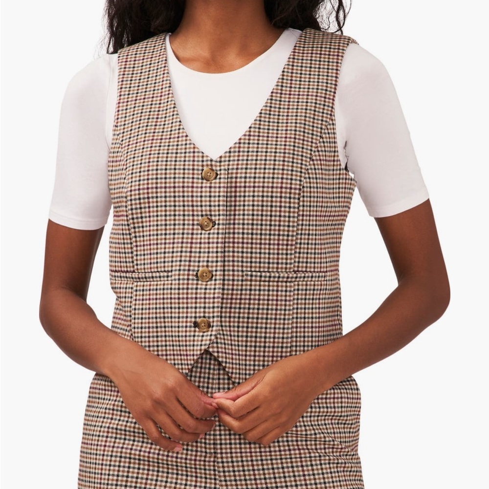 Halogen Brown Plaid Button-Up Vest